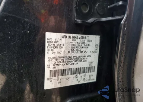 2012 Ford Edge Sel из США, поврежденный, VIN 2FMDK4JC9CBA78125